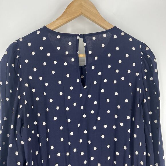 Boden Mini Dress Size 8 Women Navy Pleated Peplum Long Sleeve Polka Dot Print - Picture 6 of 8